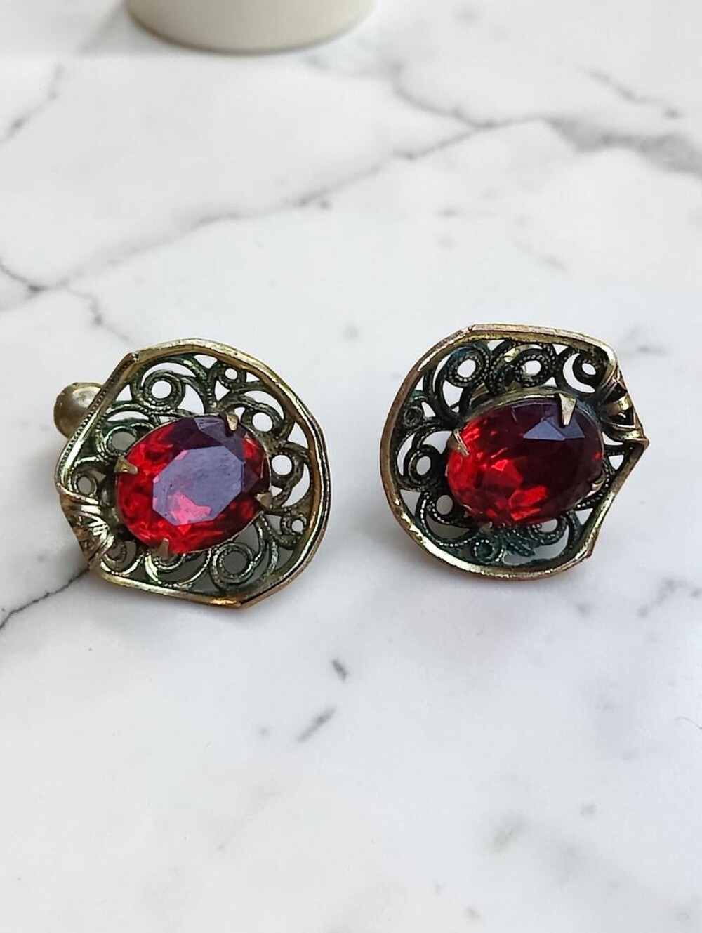 Antique Red Czech Glass Earrings